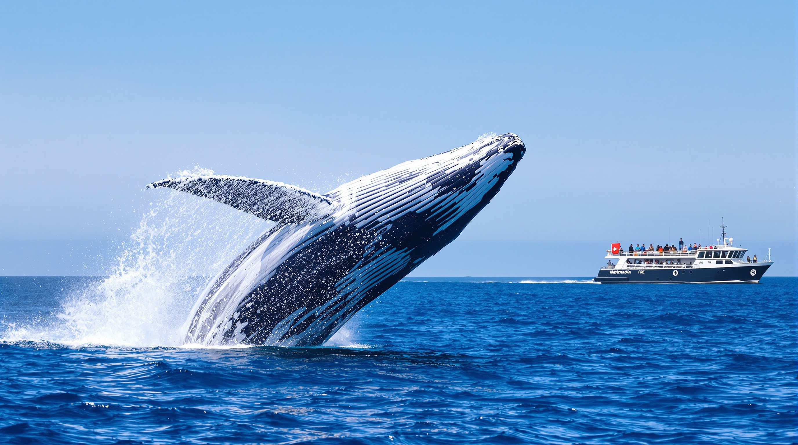 Humpback whale breaching during whale watching tour
